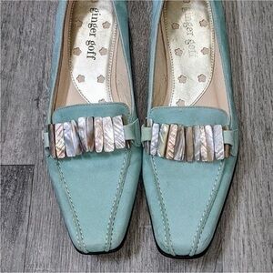Ginger G Women's Blue Loafers with Pearl Accents